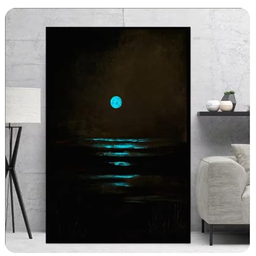 Impression phosphorescente de la lune bleue sur la mer pour une décoration poétique et zen
