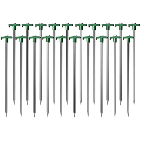 Cheardia 20 Pack Tent Stakes Heavy Duty, 10.25 Inch Yard Stakes Non-Rust Metal Tent Pegs Ground Stakes Tent Spikes for Camping Patio, Garden, Canopies, Grassland, Outdoor,Green Cover