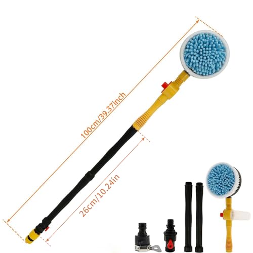 Longjunjunfashion 848A Rotating Car Wash Brush With Soap Dispenser & Hose Attachment, Soft Bristle Car Spin Mop Washing Scrub Brush Long Handle thumb #2