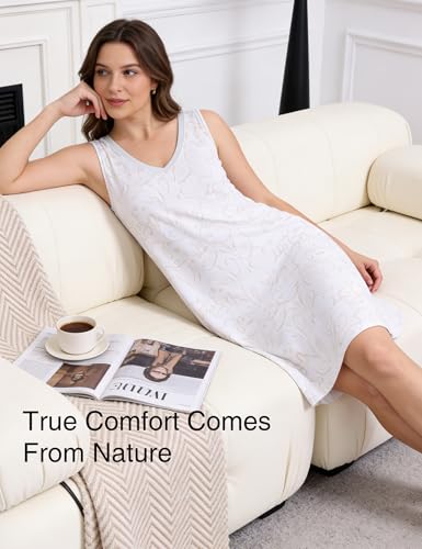 Image of GYS Cooling Bamboo Viscose Nightgowns for Women, Lightweight Sleeveless V Neck Sleep Shirt for Hot Sleepers, Soft Night dress