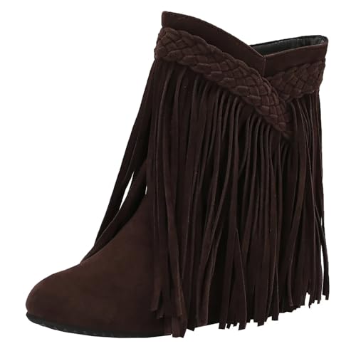 HSyc JRX Botines con flecos de cuña para mujer Botas de invierno, marrón, 41 EU