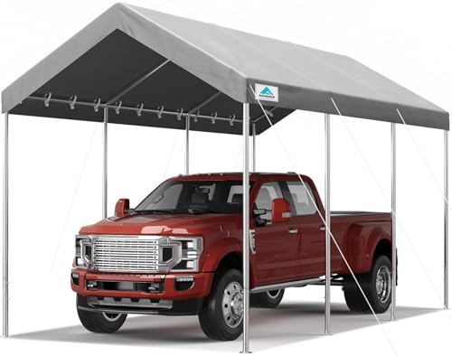 Image of ADVANCE OUTDOOR 10x20 ft Heavy Duty Carport Potable Car Canopy Garage Party Tent Boat Shelter, Adjustable Height from 9.5 ft to 11 ft - Gray