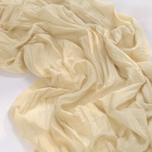 Image of MLMC 6 Pack Champagne Cheesecloth Table Runner 10ft Sand Rustic Gauze Cheese Cloth Table Runner 65x120 Inches for Farmhouse Cozy Holiday Outdoor Events Home Decor