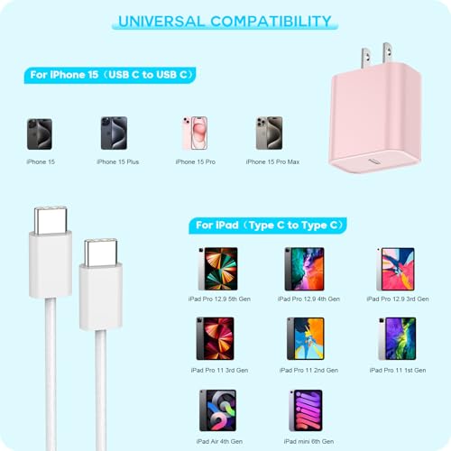 Image of [Apple MFi Certified] iPhone 17 Pro Max Quick Charger,3Pack 20W USBC Block | Wall Charger Block and 6Feet USB C to USB C Fast Charging Cable for iPhone 17 /17Air /16 Pro /16 ProMax /iPhone 15 /15 ProMax /Plus
