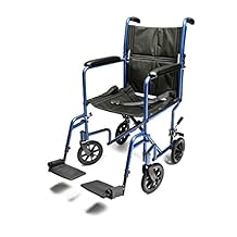 Lumex Everest & Jennings Transport Wheelchair Lightweight Folding Transit Chair with 19 Seat for Adults & Seniors, Blue