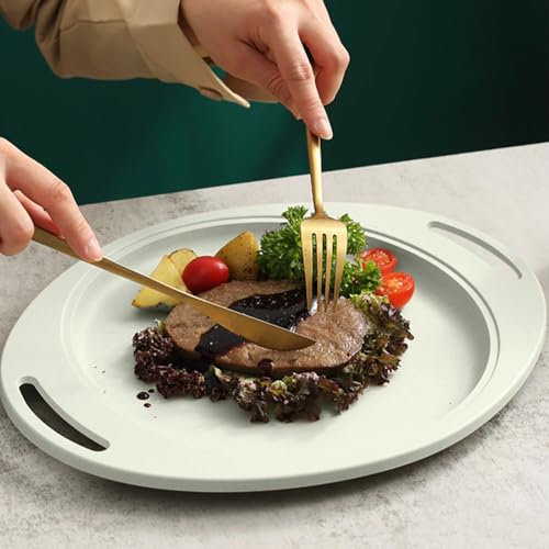 Image of Eco Friendly Wheat Straw Plates Suitable for Desserts, Appetizers, Snacks, Chips, Sandwiches, Cheese, Sushi, Fruit, Snacks, Bread, Cheese, Biscuits Dishwasher Safe (34cm, Green, Set of 3)