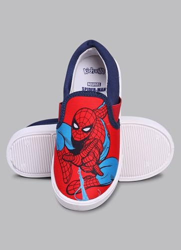 Image of Kidsville Official Marvel Comic Spiderman Printed Kids Boys Canvas Shoes- Red| Lightweight Sole, Super Flexible, Comfortable Indoor and Outdoor Slip On Lofer Shoes for Kids