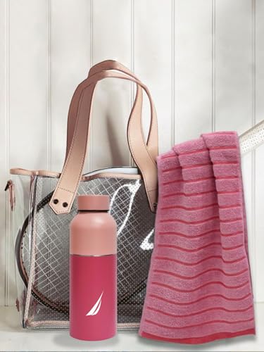 Image of NAUTICA Combo Set Gym Towel + Bottle | 3 PC Set- 1 Single WALL Bottle + 2 PCS Hand Towel | Combo Set for Gym, Yoga, Running & Training | Pink