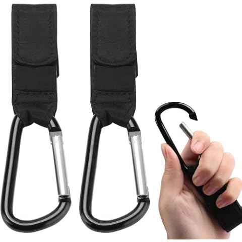 Baby Bag Clips Buggies Clips - Hook Your Shopping & Bags Safely on Your Pushchair or Stroller Clips. Pushchairs Clip Black, 2 Pack Cover