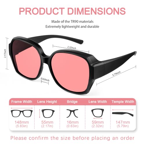 Image of Fluorescent-41 Rose Tinted Fit Over Blue Light Blocking Glasses for Migraine, Light Sensitivity, Photophobia JF7202