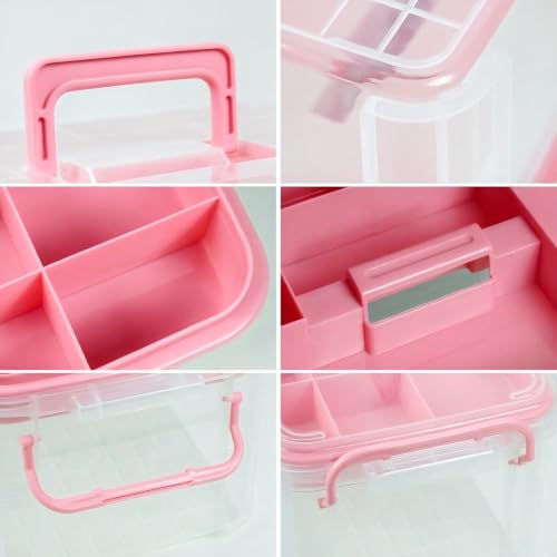 Image of HEY FOLY 15qt Pink Medicine Organizer Storage Box with Tray, Plastic First Aid Box Empty, Thickened Medicine Container Chest, Multipurpose Medical Case with Labels, Medicine Caddy with Lids Handles