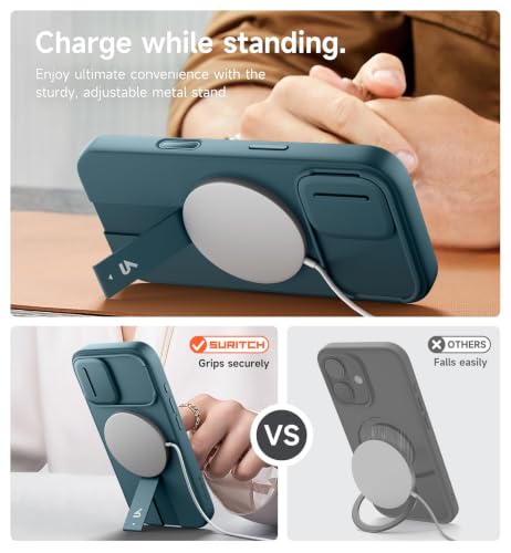 Image of SURITCH for iPhone 17 Case with Camera Control Cover, Camera Slide Cover and Adjustable Kickstand, Compatible with MagSafe, Shockproof Bumper Protective Cases 6.3 Inch, Lake Green