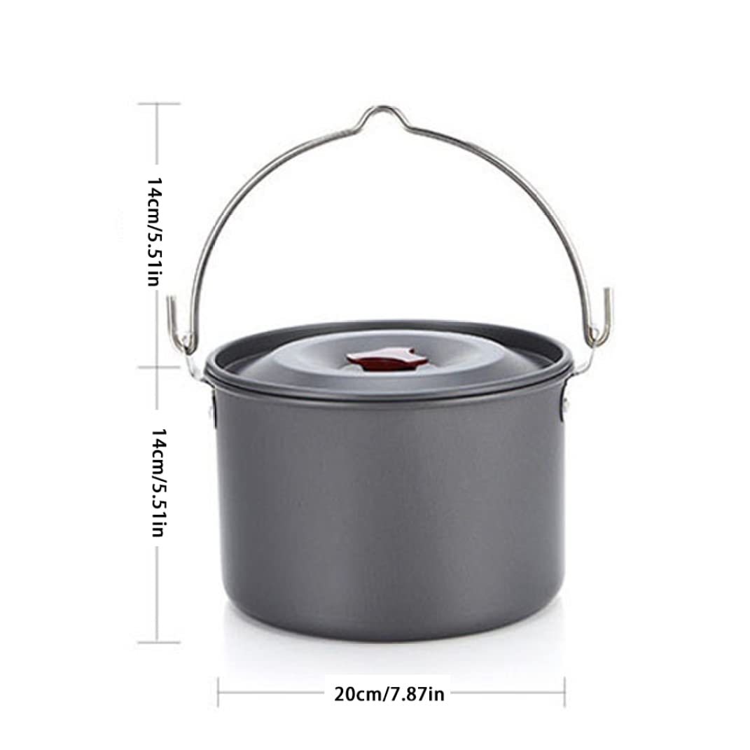 Jorzer Pentole da campeggio Pentola da campeggio con coperchio da appendere 4l rotonda portatile leggera antiruggine pentole attrezzature da cucina per self-driving Tour BBQ Picnic