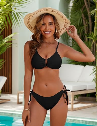 Blooming Jelly Womens Sexy 2 Piece Bikini Sets Cheeky High Cut Bathing Suit Color Block Textured U-Wire Swimsuits 20252