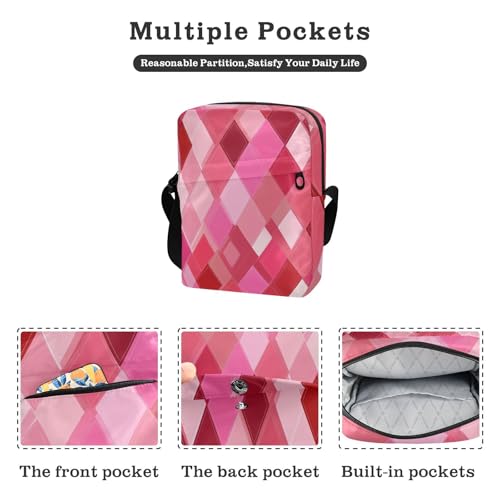 messenger bag cute Crossbody Bags For Women Shoulder Handbag Adjustable Strap for work work - Rhomboid Hot Pink Red2