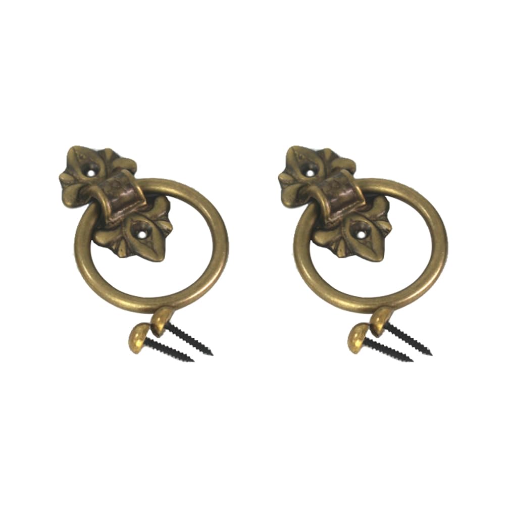Jfgctyhxy Antique Bronze Drawer Handles, 2Pcs Antique Brass Ring Pulls Handle Kitchen Cabinets Wardrobe Drawer Vintage Furniture Hardware(Antique Bronze)