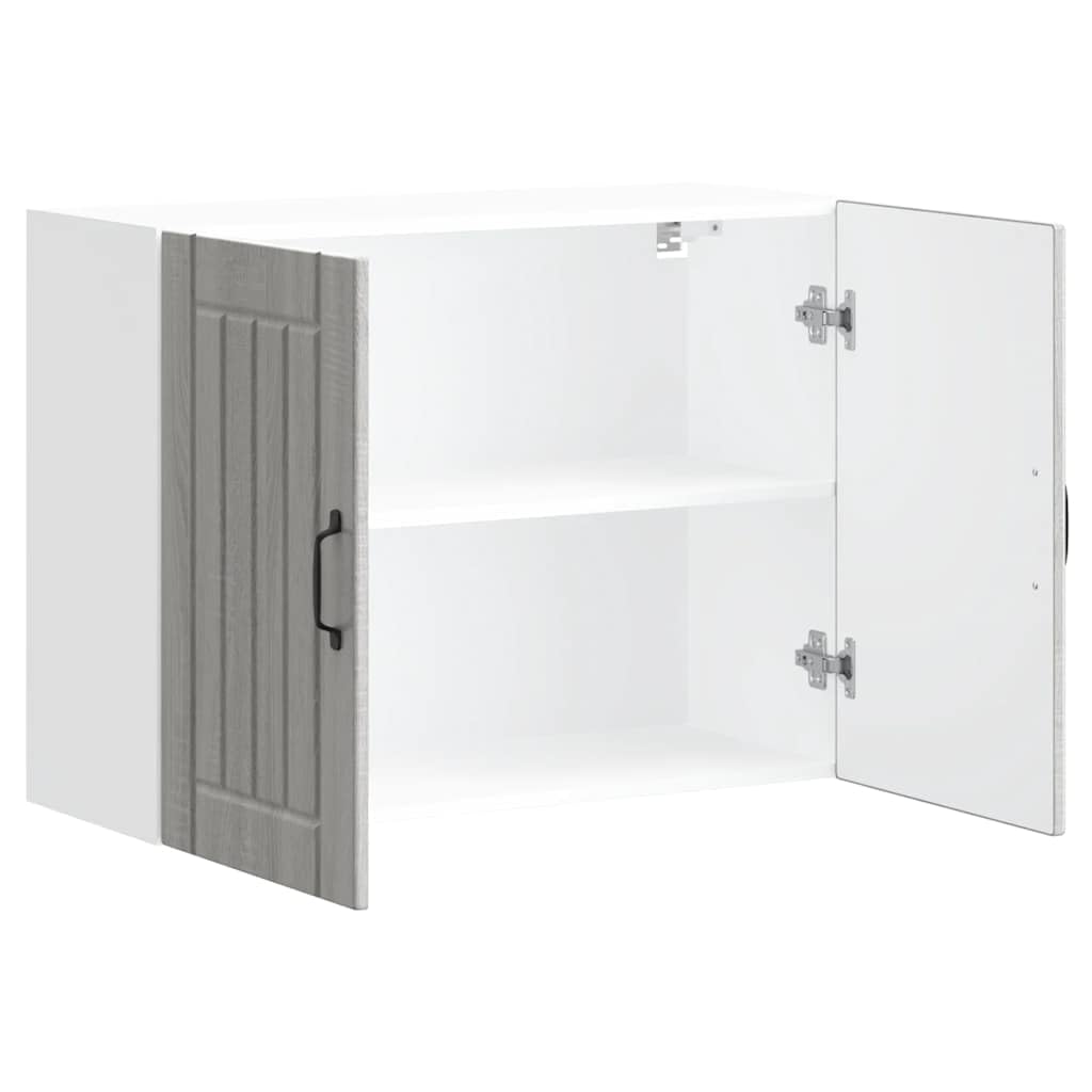 Lucca Küchen Hängeschrank Grau Sonoma, Holzwerkstoff, Wandmontage, Aufbewahrungsschrank mit Glastüren, 80x31x60cm, Moderner Vorratsschrank für Geschirr und Kochutensilien