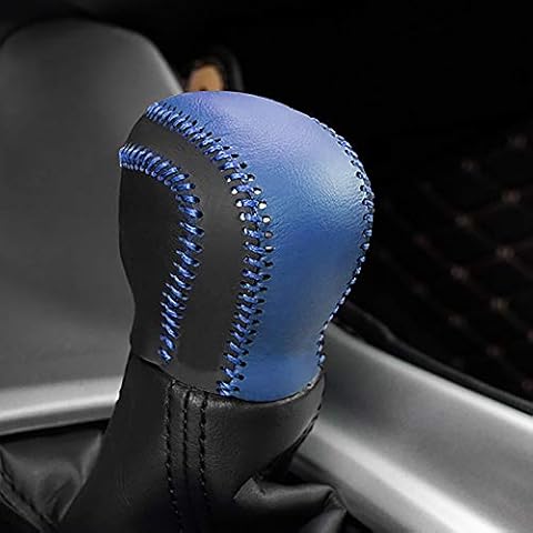 Bwen Genuine Leather Car Gear Shift Cover Black with Blue Gear Shift Knob Cover for Toyota C-HR 2018-2021 Cover