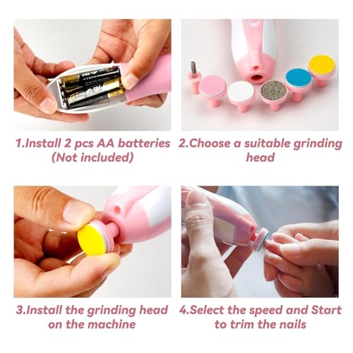 Image of Baby Nail Trimmer Electric Nail Drill Professional Portable, Safe Baby Nail File,Babys Nail Clippers with Light &6 Grinding Pads for Newborn Toddler Toes & Fingernails, Kids Nails Care (Pink, Medium)