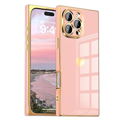IAIYOXI Case for iPhone 14 Pro Max - Rectangle Design, Full Camera Protection, Cute Heart Pattern, Electroplated Reinforced Corners, Shockproof Edge Bumper,Compatible with iPhone 14 Pro Max,Pink by IAIYOXI - Used condition - US$7.18