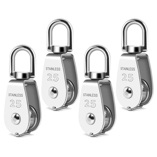 GROCKSTR M25 - Grúa de elevación con bloque de inversión de acero inoxidable 304 resistente, cuerda de 1/4, carga de 330 libras (4 unidades), fácil instalación