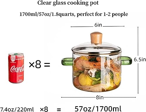 Incrizma Glass Saucepan with Cover, 1.6L Heat-Resistant Glass Stovetop Pot and Pan with Lid, The Best Handmade Cookware Set Cooktop Safe for Pasta Noodle, Soup, Milk, Baby Food (1500 ml)