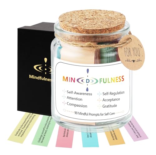 Mindfulness Jar Motivational and Inspirational Cards with 90 Daily Affirmations Anxiety Relief Relaxation Self Care Easter Gifts for Men Women Office Desk Accessories for Work
