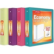 Cardinal 3 Ring Binders, 1.5 Inch, Round Rings, Holds 350 Sheets, ClearVue Presentation View, Non-Stick, Assorted Bright Colors, 4 Pack (79553)