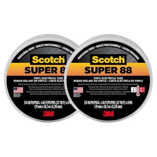 Image of 3M Scotch Super 88 Vinyl Electrical Tape, -18 to 105 Degree C, 10000 mV Dielectric Strength, 66' Length x 3 /4 inch Width, Black, 2 PACK