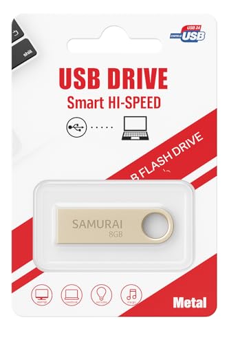 Image of Samurai 8GB Metal USB Flash Drive, Portable Keyring Design, Gold Aluminium