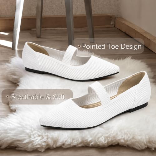 Image of TINGRISE Women's Flats Shoes Pointed Toe Knit Washable Ballet Comfortable Dressy Mary Jane Flat