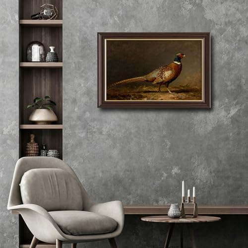 Image of Antique Framed Pheasant Canvas Wall Art, Vintage Bird Portrait Oil Painting Canvas Prints, Traditional Farm Wall Decor Pictures for Living Room Bedroom Office
