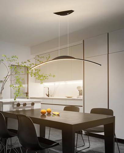 DXYD Lampada a sospensione moderna da 100 cm con telecomando, lampadario a LED per isola cucina, dimmerabile 3000-6000k, lampada moderna nera per cucina, tavolo da pranzo, studio (Nero, 100cm)