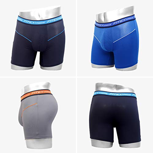 FITEXTREME Mens 3 Pack Cool Sporty Performance Stretch Long Boxer Briefs M