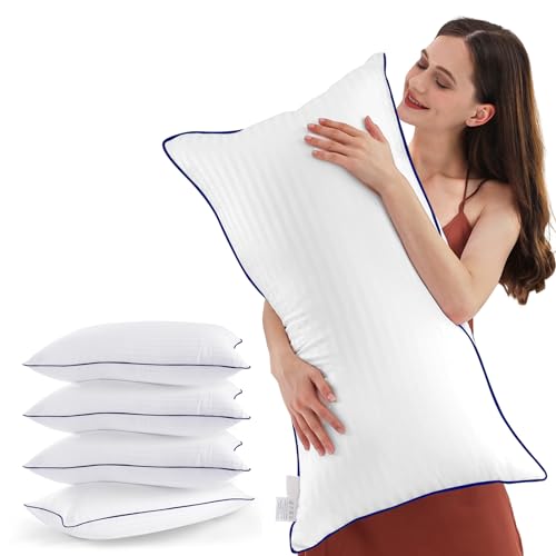 SEMZSOM Bed Pillows for Sleeping King Size Pillows Set of 4 Luxury Hotel Pillows with Soft Fluffy Down Alternative Filling for Back Stomach and Side Sleepers