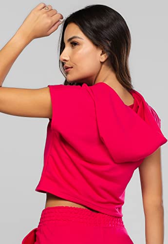 Kit 3 Blusa Cropped Regata Com Capuz Moletinho Roupa Feminina Verão (P, ROXO, PINK E PRETO)