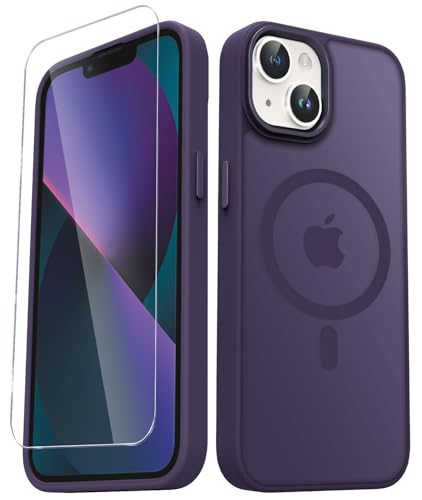 Image of YENAPOON for iPhone 15 Plus Case, Matte Magnetic Phone Case, Purple | Fit for Magsafe, Screen Protector Included, Translucent Frosted Slim Shockproof Protective Cover