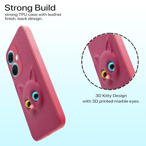 Image of Pikkme OnePlus Nord Ce 3 5g Back Cover for Girls | Cute Cat Leather Finish | Soft TPU | Case for OnePlus Nord Ce 3 5g (Pink)