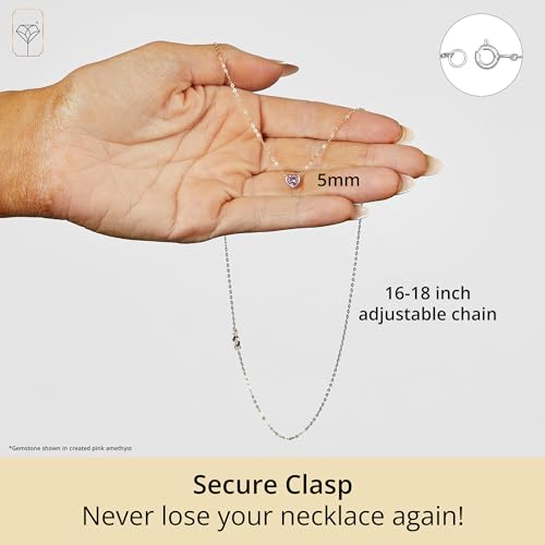 MAX + STONE Mini Solid 14k Yellow or White Gold Bezel Set Gemstone Heart Pendant Necklace for Women with Spring Ring Clasp 5mm Birthstone Necklace4