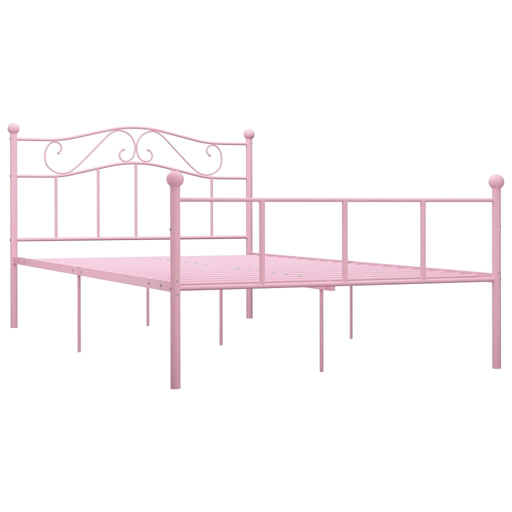 Pink Metal Bed Frame 160x200 cm with Steel Slatted Base | Features a durable steel platform structure ideal for bedrooms and guest rooms, requiring no box spring.