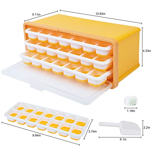 Korlon Silicone Ice Cube Tray With Lid And Bin, Ice Trays For Freezer With Lid Scoop Pull-Out Design Easy To Release Ice Cube Trays For Whiskey Cocktails Cool Drinks, 42 Ice Cubes Total #TOP2