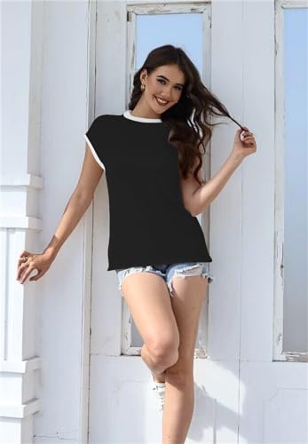 Image of Disamer Cap Sleeve Knit Sweater Tops Sleeveless Vest 2026 Spring Clothes Oversized Summer Tank Trendy Short Sleeve T Shirts
