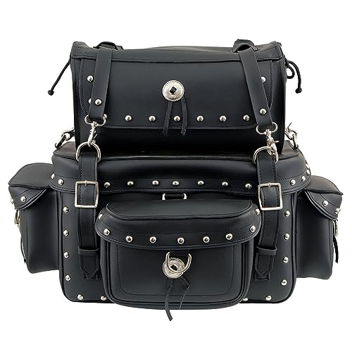 Image of Milwaukee Leather MP8100S Large Black PVC 2-Piece Studded Motorcycle Touring Pack Sissy Bar Bag - One Size
