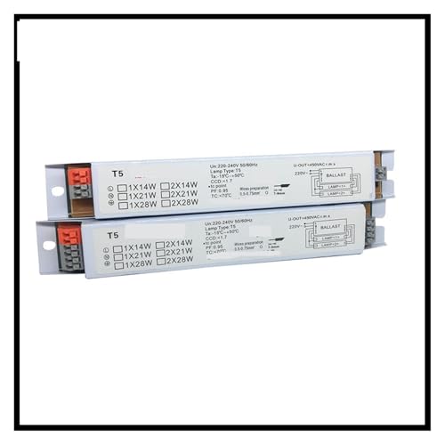 FANNIXI balastro eletrónico 2 unidades 220-240V AC 1 x 14 W/1 x 28 W/2 x 14 W/2 x 28 W balastro eletrónico T5 de ampla voltagem balastros de lâmpada fluorescente (T5 1 x 14 W)