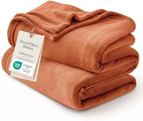 Bedsure GentleSoft Burnt Orange Fleece Throw Blanket - 300GSM Sof...