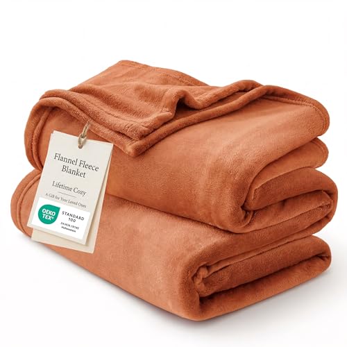 Image of Bedsure Orange Throw Blankets Fleece Blanket Twin Blanket - 300GSM Soft Lightweight Plush Cozy Blankets for Bed, Sofa, Couch, Travel, Camping