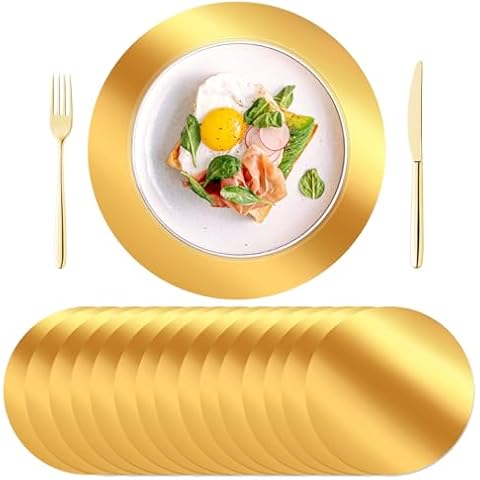 KesaPlan 100PCS Round Gold Placemats, 13" Disposable Paper Placemats for Dining Table, Mirrored Gold Charger Place Mat for Kitchen Banquet Table Setting Wedding Birthday Dinner Party Decor Cover