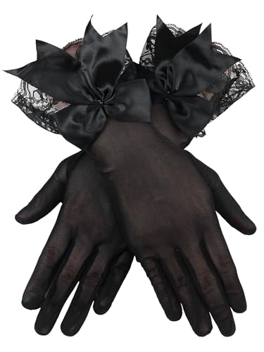 Bencailor Women Lace Gloves Tea Party Wedding Short Bow Sheer Gloves Evening Elegant Accessories for Sun Protection Funeral