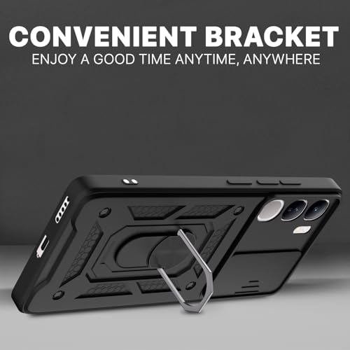 Image of Outlouders Back Cover for Vivo Y300 5G / Vivo V40 Lite 5G | D10 Tough Armor 360 Protection Case with Sliding Camera Shield & Ring Holder Stand Bumper Case (Black)