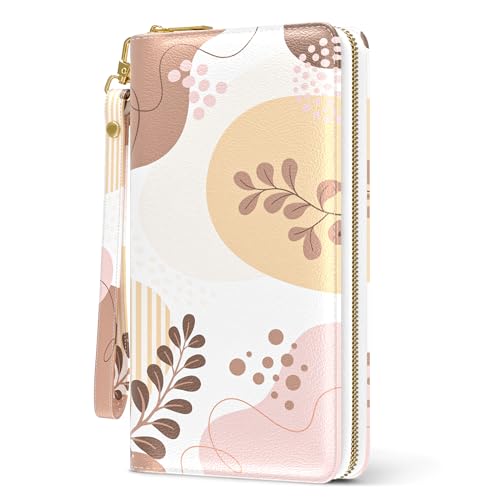 Image of Nipichsha Womens Wallet, RFID Wristlet Wallet for Women, Cute Ladies Purse, Large Credit Card Clutch Purse, Leather Card Holder Wallets with Zipper & Phone Holder, Tropical Leaf